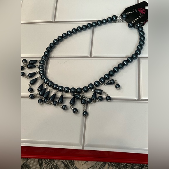 Paparazzi | Slate Blue Beaded Necklace with Fringe Design & Earrings - Picture 6 of 15